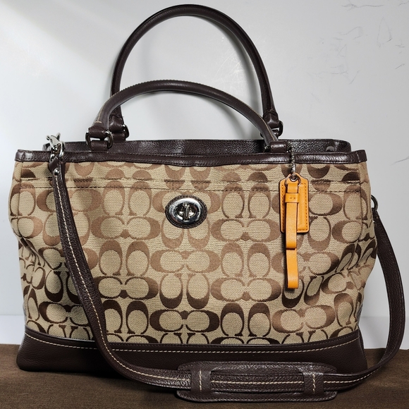 Coach Park Signature Large Carryall Brown Leather Canvas Charm Dust Bag F23292 - Picture 1 of 16